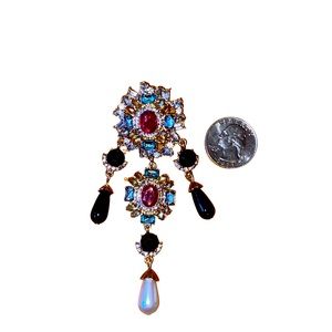 Large earrings with faux multicolored gems